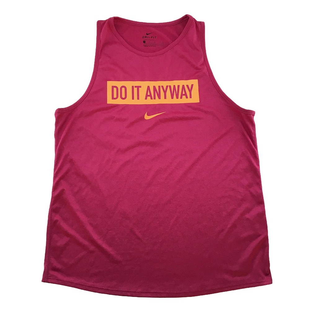 NIKE Dri-Fit "Do It Anyway" Running Workout Tank • Small • pink orange • bright